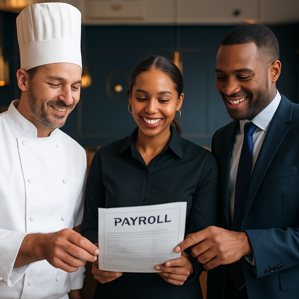 Hospitality team reviewing payroll